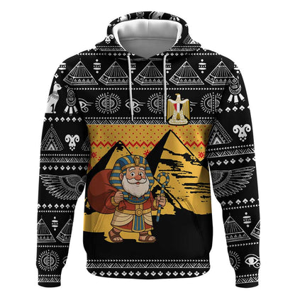 Egypt Christmas Hoodie Pharaoh Santa Pyramids Eye of Horus and Ancient Egyptian - African Pride