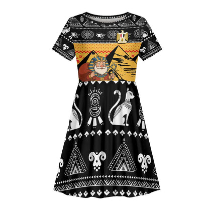 Egypt Christmas Kid Short Sleeve Dress Pharaoh Santa Pyramids Eye of Horus and Ancient Egyptian - African Pride