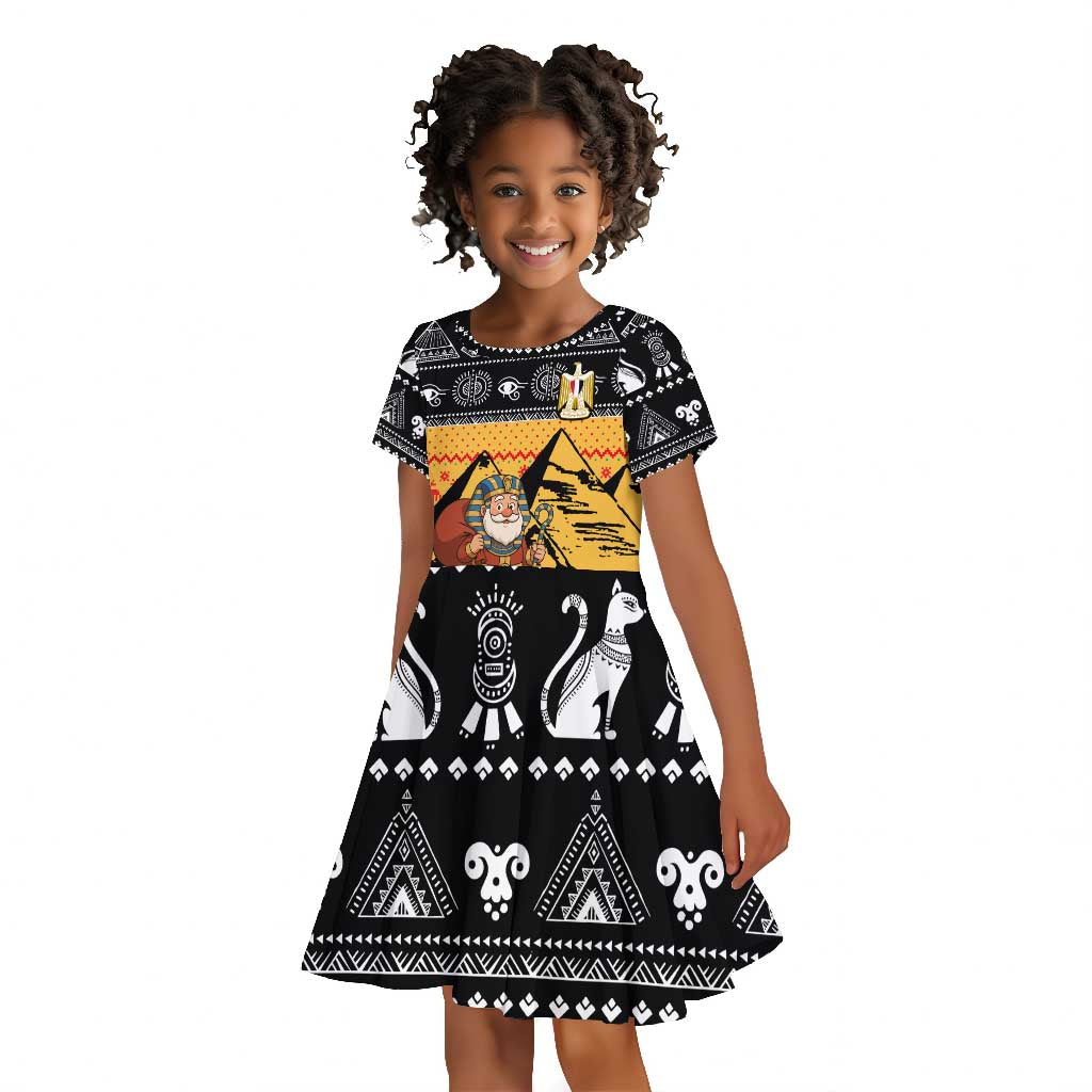 Egypt Christmas Kid Short Sleeve Dress Pharaoh Santa Pyramids Eye of Horus and Ancient Egyptian - African Pride