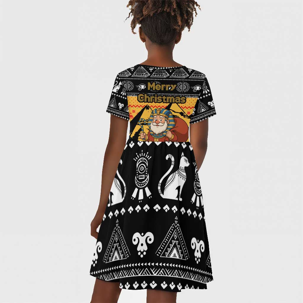 Egypt Christmas Kid Short Sleeve Dress Pharaoh Santa Pyramids Eye of Horus and Ancient Egyptian - African Pride