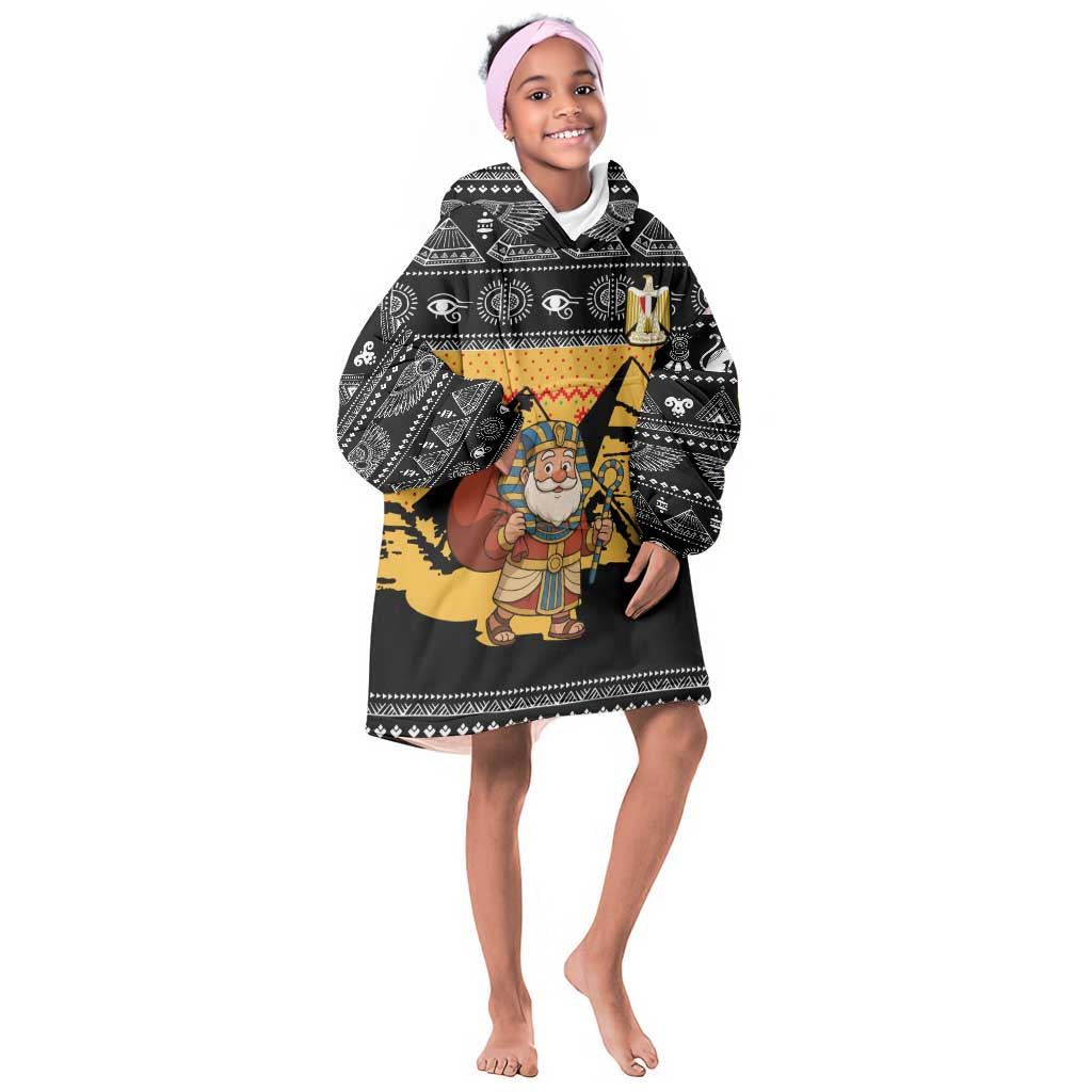 Egypt Christmas Kid Wearable Blanket Hoodie Pharaoh Santa Pyramids Eye of Horus and Ancient Egyptian - African Pride