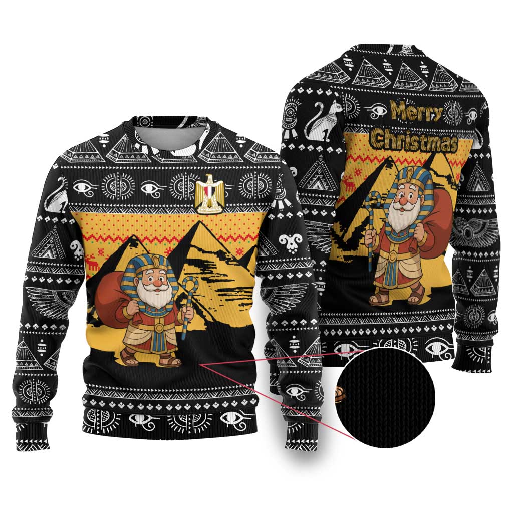 Egypt Christmas Ugly Christmas Sweater Pharaoh Santa Pyramids Eye of Horus and Ancient Egyptian - African Pride