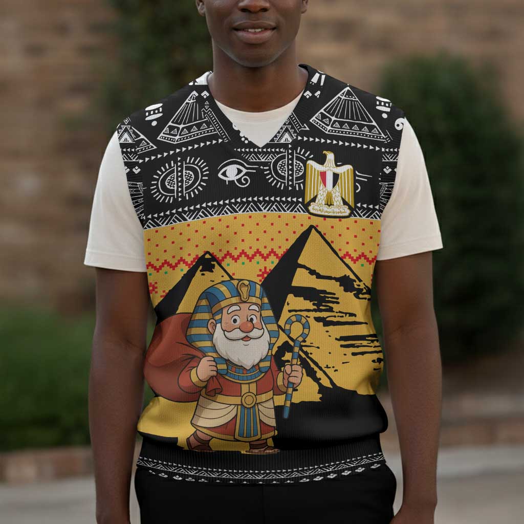 Egypt Christmas Knitted V-Neck Vest Pharaoh Santa Pyramids Eye of Horus and Ancient Egyptian - African Pride