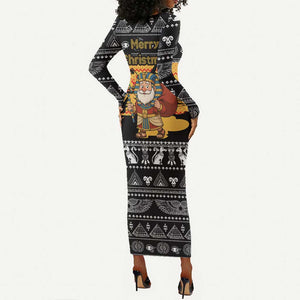 Egypt Christmas Long Sleeve Bodycon Dress Pharaoh Santa Pyramids Eye of Horus and Ancient Egyptian - African Pride