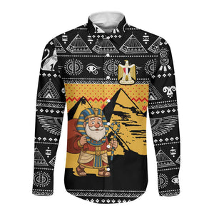 Egypt Christmas Long Sleeve Button Shirt Pharaoh Santa Pyramids Eye of Horus and Ancient Egyptian - African Pride