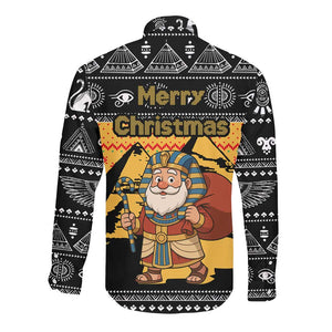 Egypt Christmas Long Sleeve Button Shirt Pharaoh Santa Pyramids Eye of Horus and Ancient Egyptian - African Pride