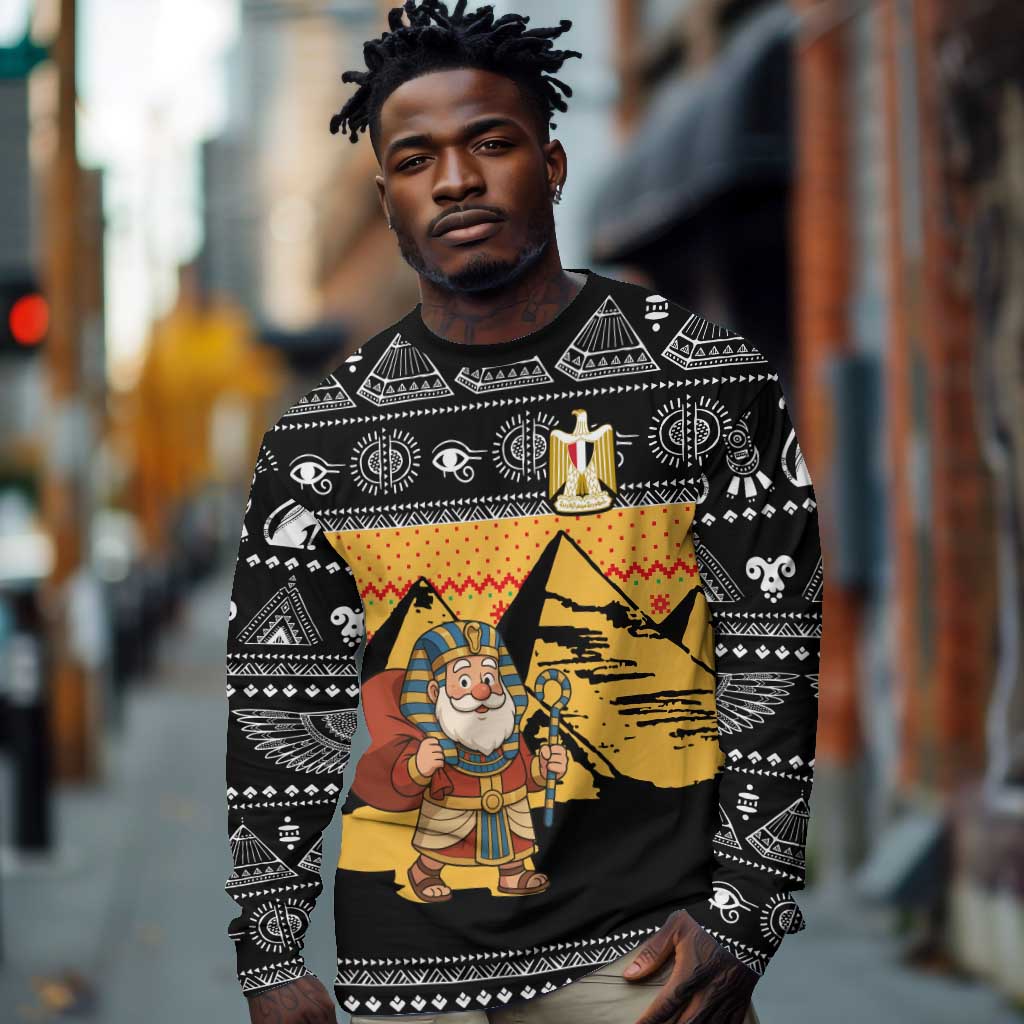 Egypt Christmas Long Sleeve Shirt Pharaoh Santa Pyramids Eye of Horus and Ancient Egyptian - African Pride