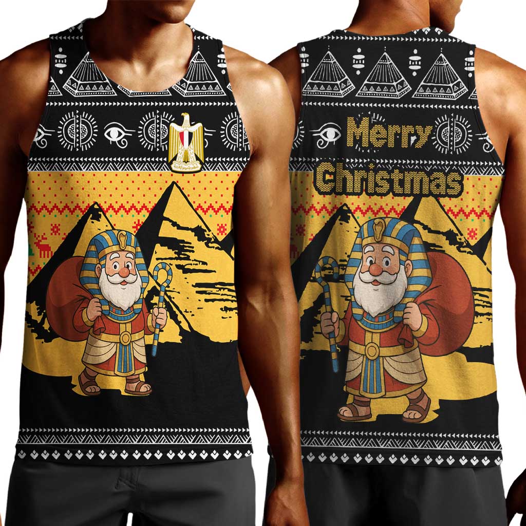 Egypt Christmas Men Tank Top Pharaoh Santa Pyramids Eye of Horus and Ancient Egyptian - African Pride