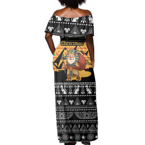 Egypt Christmas Off Shoulder Maxi Dress Pharaoh Santa Pyramids Eye of Horus and Ancient Egyptian - African Pride