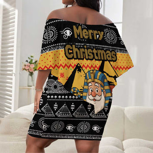 Egypt Christmas Off Shoulder Short Dress Pharaoh Santa Pyramids Eye of Horus and Ancient Egyptian - African Pride