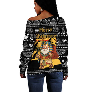 Egypt Christmas Off Shoulder Sweater Pharaoh Santa Pyramids Eye of Horus and Ancient Egyptian - African Pride