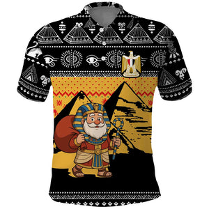 Egypt Christmas Polo Shirt Pharaoh Santa Pyramids Eye of Horus and Ancient Egyptian - African Pride