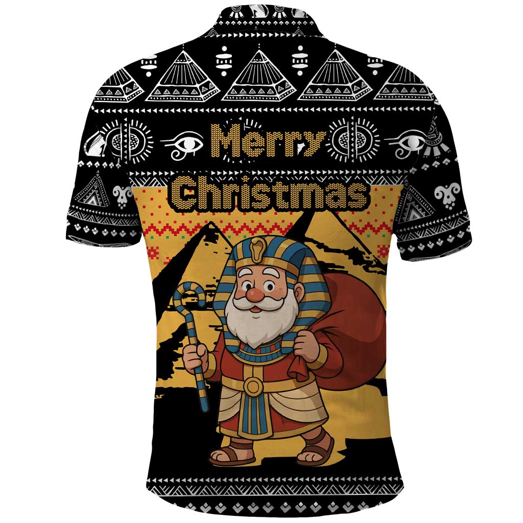 Egypt Christmas Polo Shirt Pharaoh Santa Pyramids Eye of Horus and Ancient Egyptian - African Pride