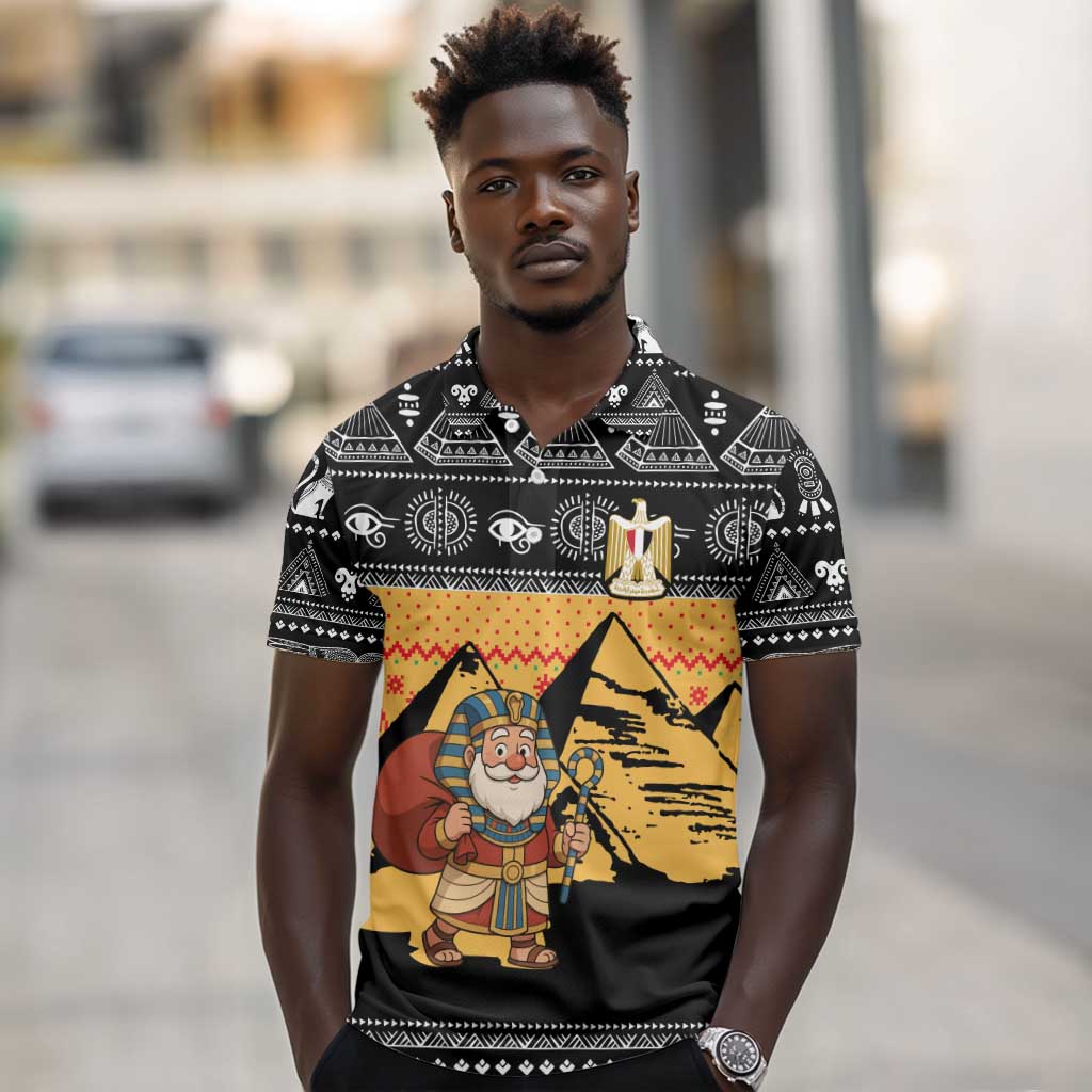 Egypt Christmas Polo Shirt Pharaoh Santa Pyramids Eye of Horus and Ancient Egyptian - African Pride