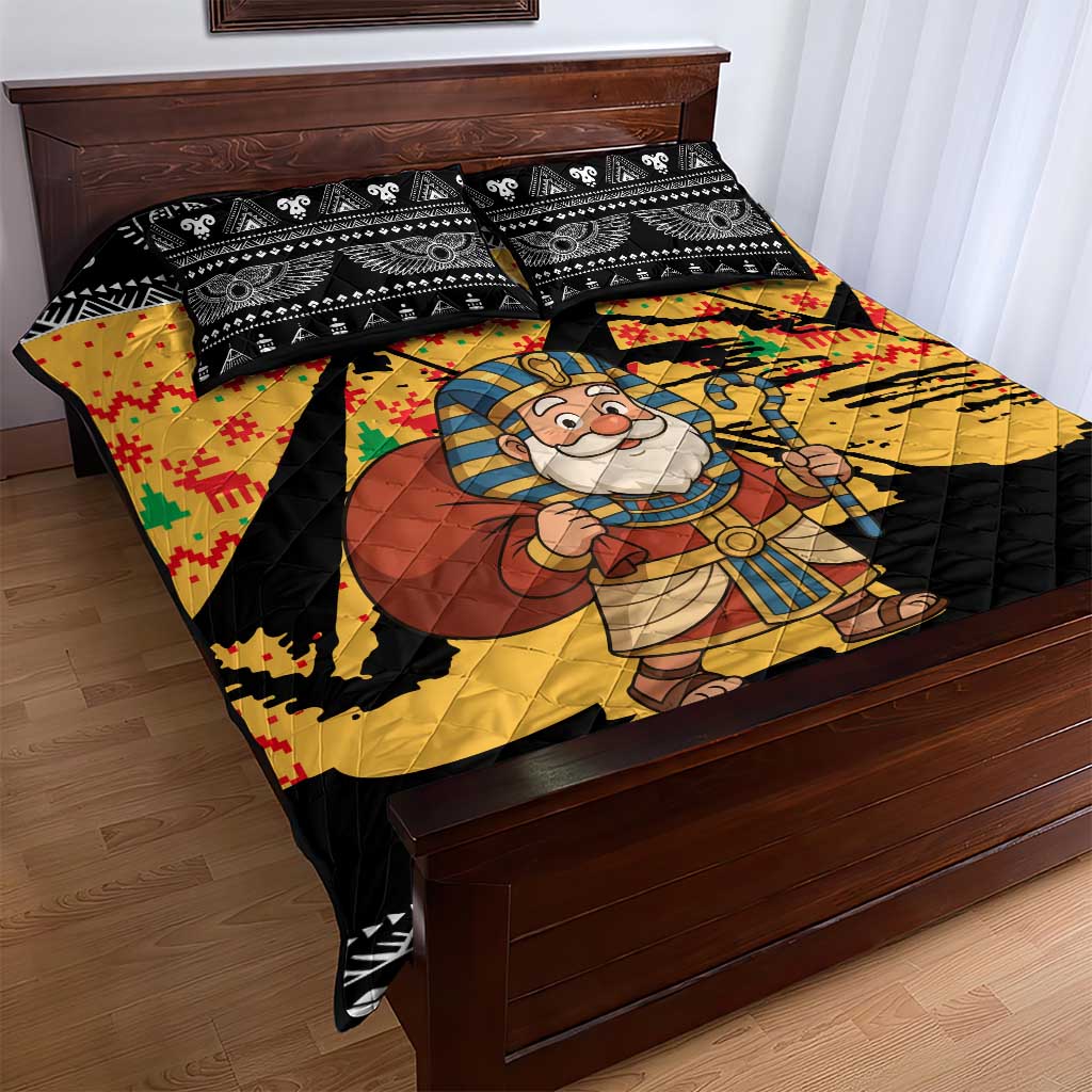 Egypt Christmas Quilt Bed Set Pharaoh Santa Pyramids Eye of Horus and Ancient Egyptian - African Pride
