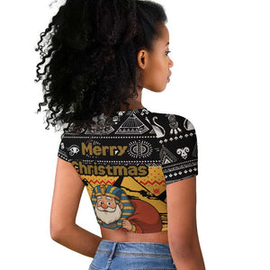 Egypt Christmas Raglan Cropped T shirt Pharaoh Santa Pyramids Eye of Horus and Ancient Egyptian - African Pride