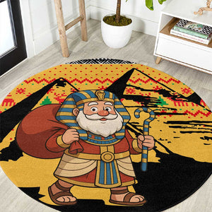 Egypt Christmas Round Carpet Pharaoh Santa Pyramids Eye of Horus and Ancient Egyptian - African Pride