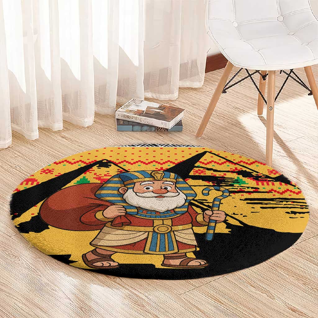Egypt Christmas Round Carpet Pharaoh Santa Pyramids Eye of Horus and Ancient Egyptian - African Pride
