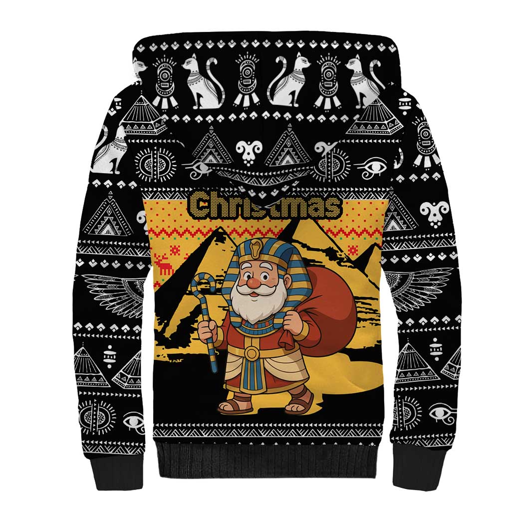 Egypt Christmas Sherpa Hoodie Pharaoh Santa Pyramids Eye of Horus and Ancient Egyptian - African Pride