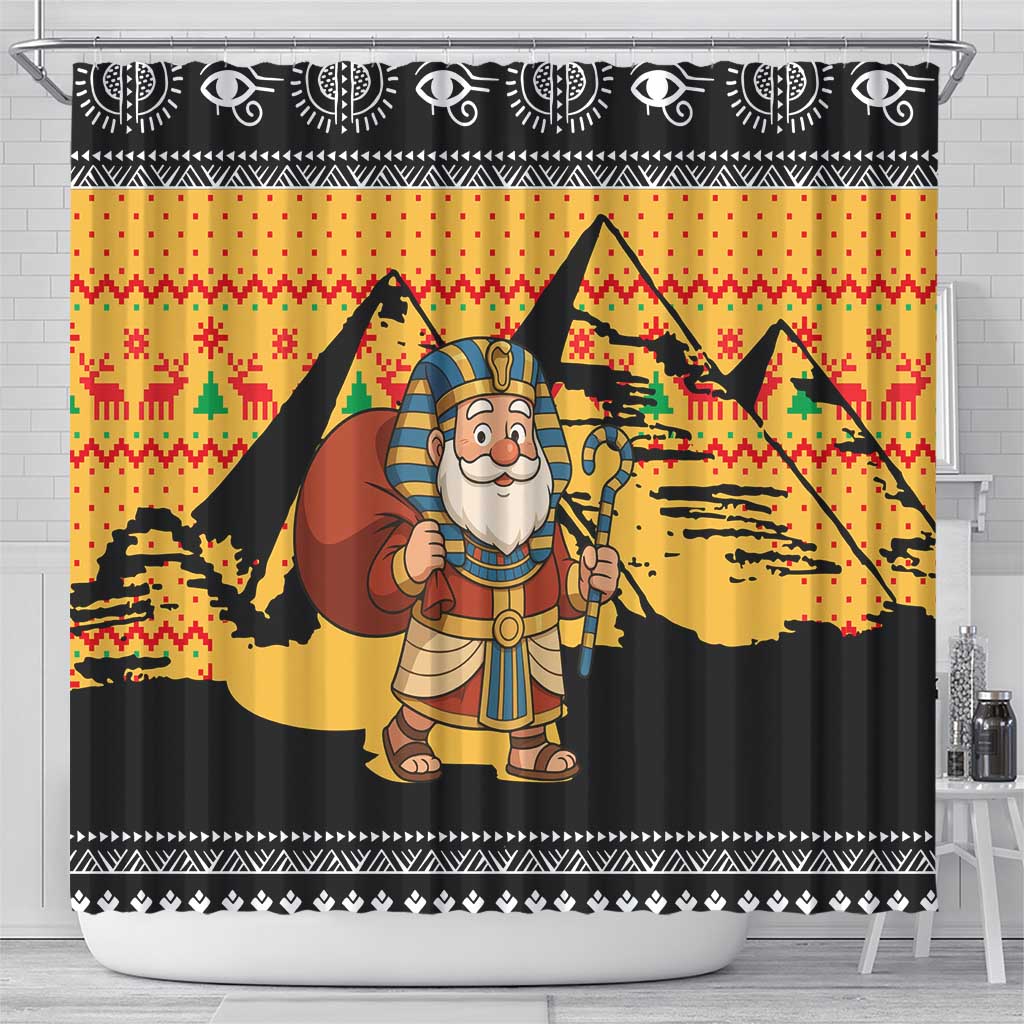 Egypt Christmas Shower Curtain Pharaoh Santa Pyramids Eye of Horus and Ancient Egyptian - African Pride
