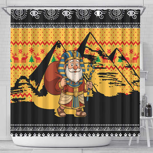 Egypt Christmas Shower Curtain Pharaoh Santa Pyramids Eye of Horus and Ancient Egyptian - African Pride