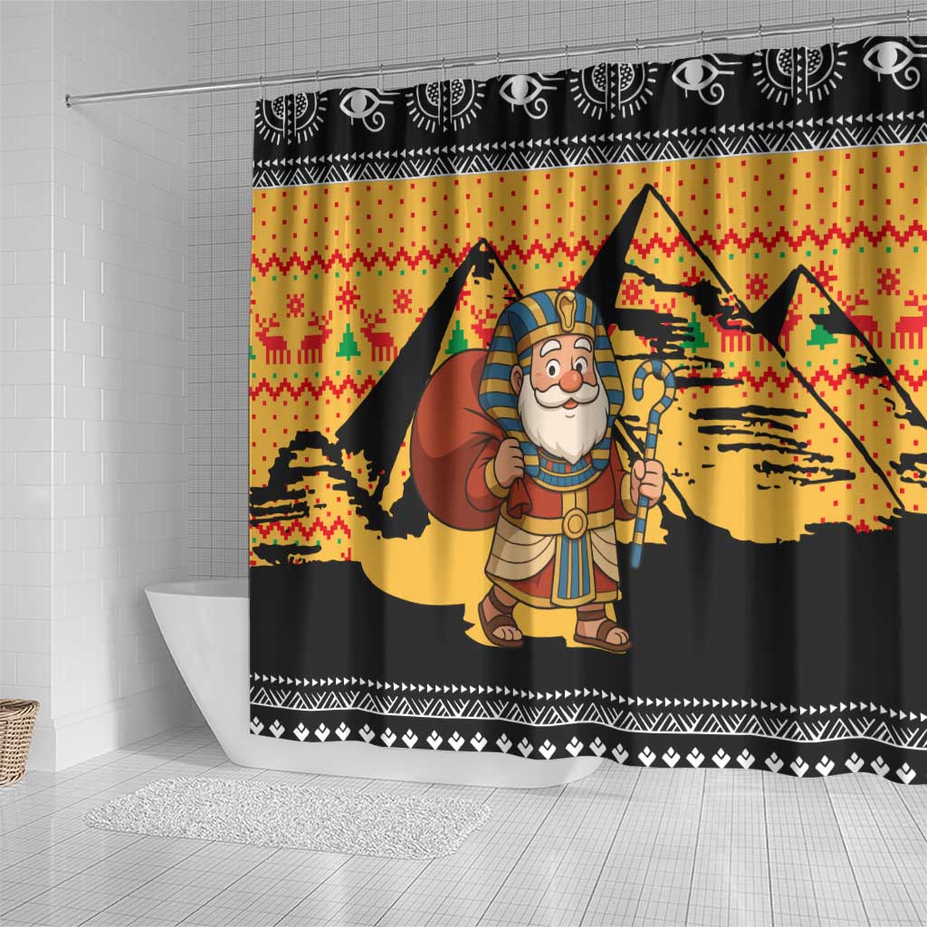 Egypt Christmas Shower Curtain Pharaoh Santa Pyramids Eye of Horus and Ancient Egyptian - African Pride