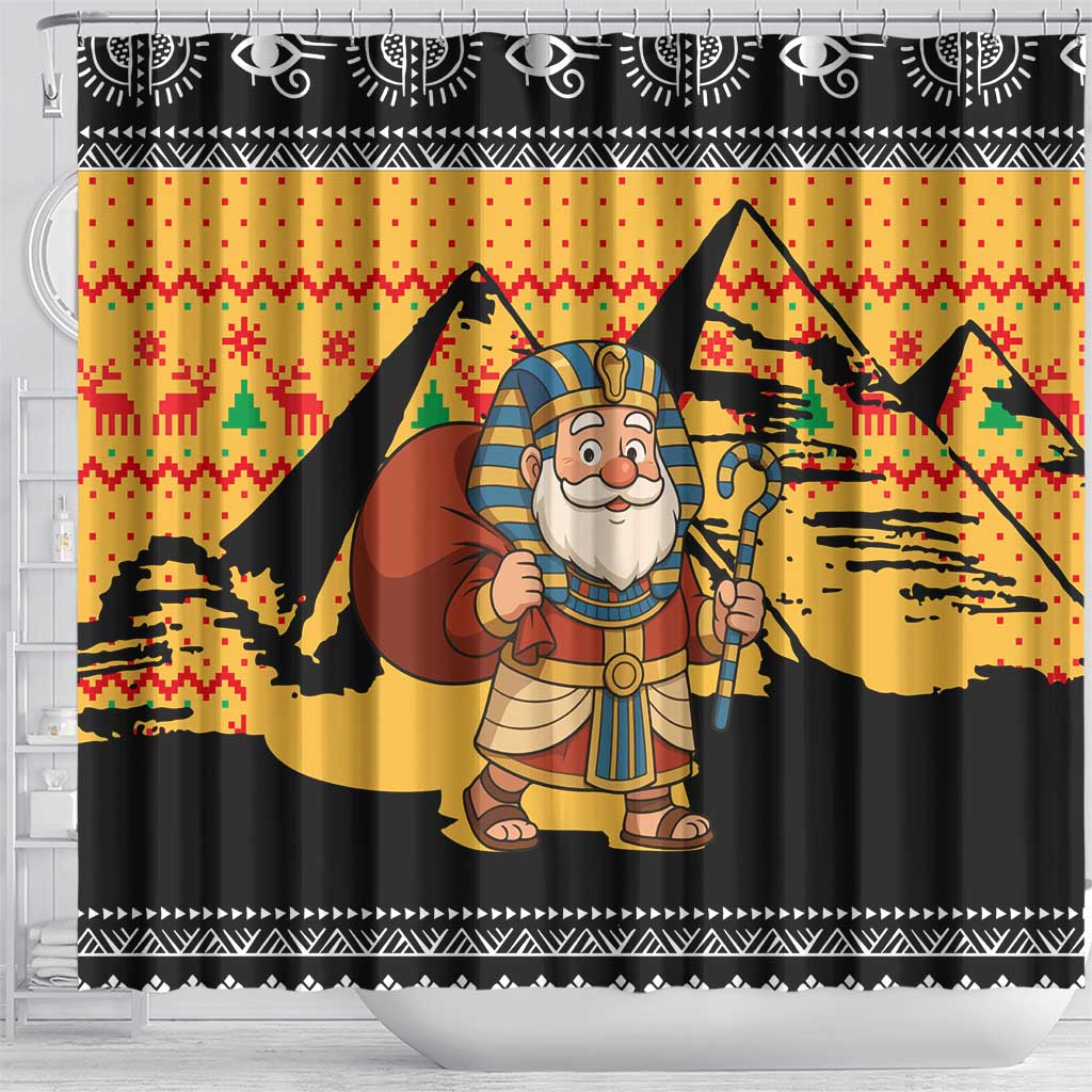Egypt Christmas Shower Curtain Pharaoh Santa Pyramids Eye of Horus and Ancient Egyptian - African Pride