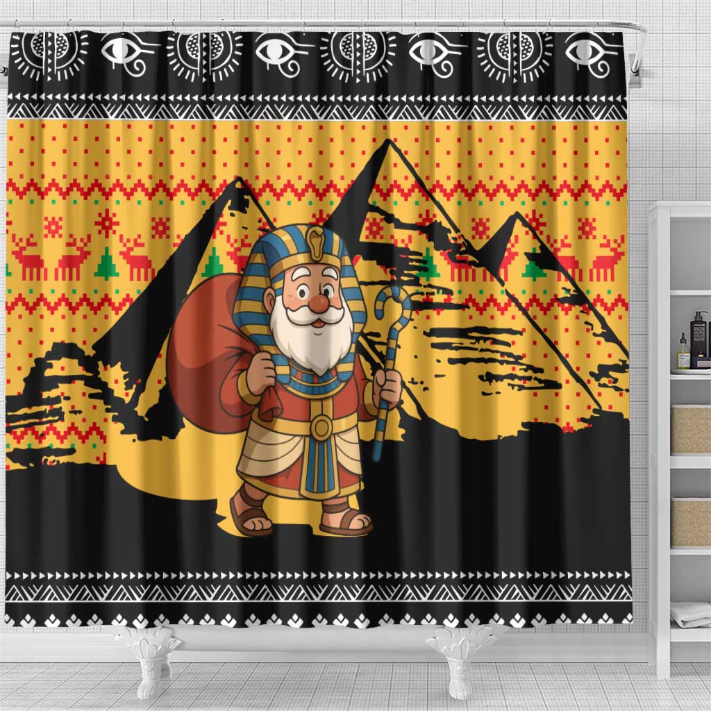 Egypt Christmas Shower Curtain Pharaoh Santa Pyramids Eye of Horus and Ancient Egyptian - African Pride