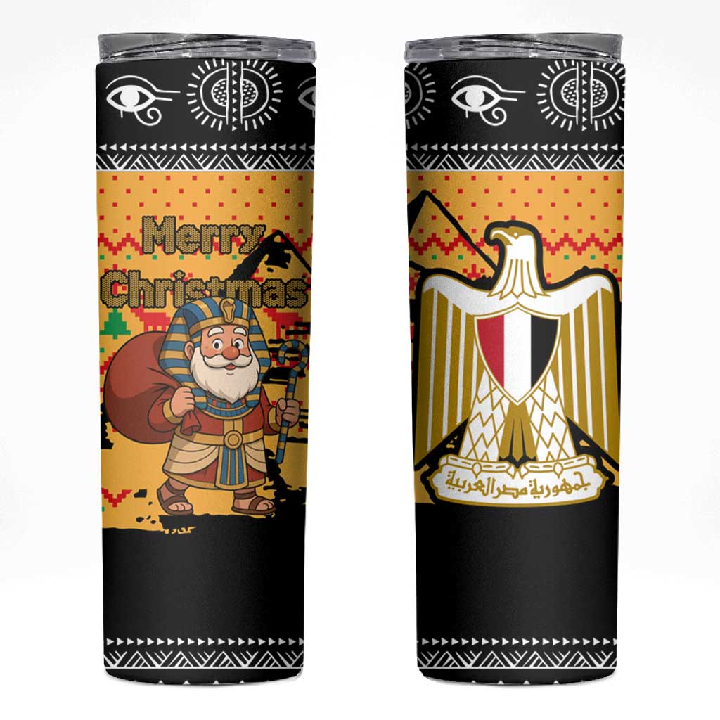 Egypt Christmas Skinny Tumbler Pharaoh Santa Pyramids Eye of Horus and Ancient Egyptian - African Pride