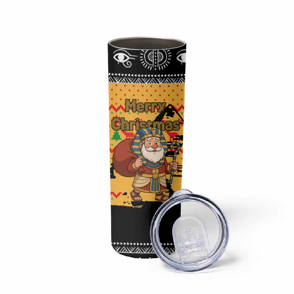 Egypt Christmas Skinny Tumbler Pharaoh Santa Pyramids Eye of Horus and Ancient Egyptian - African Pride