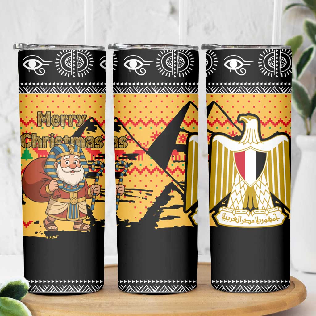 Egypt Christmas Skinny Tumbler Pharaoh Santa Pyramids Eye of Horus and Ancient Egyptian - African Pride