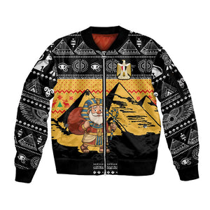 Egypt Christmas Sleeve Zip Bomber Jacket Pharaoh Santa Pyramids Eye of Horus and Ancient Egyptian - African Pride