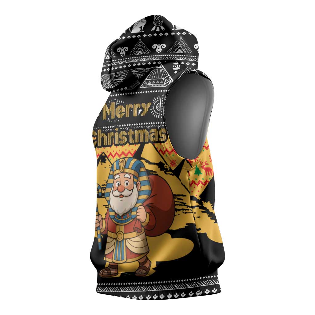 Egypt Christmas Sleeveless Hoodie Pharaoh Santa Pyramids Eye of Horus and Ancient Egyptian - African Pride