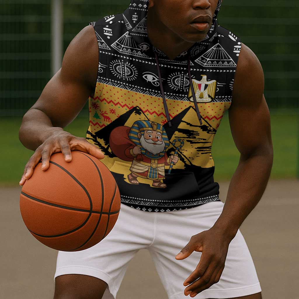 Egypt Christmas Sleeveless Hoodie Pharaoh Santa Pyramids Eye of Horus and Ancient Egyptian - African Pride