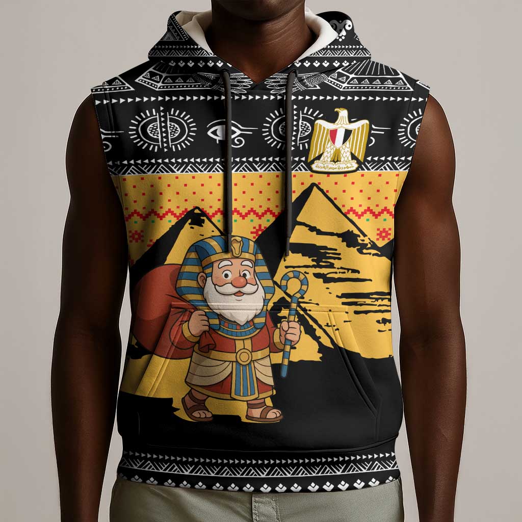 Egypt Christmas Sleeveless Hoodie Pharaoh Santa Pyramids Eye of Horus and Ancient Egyptian - African Pride