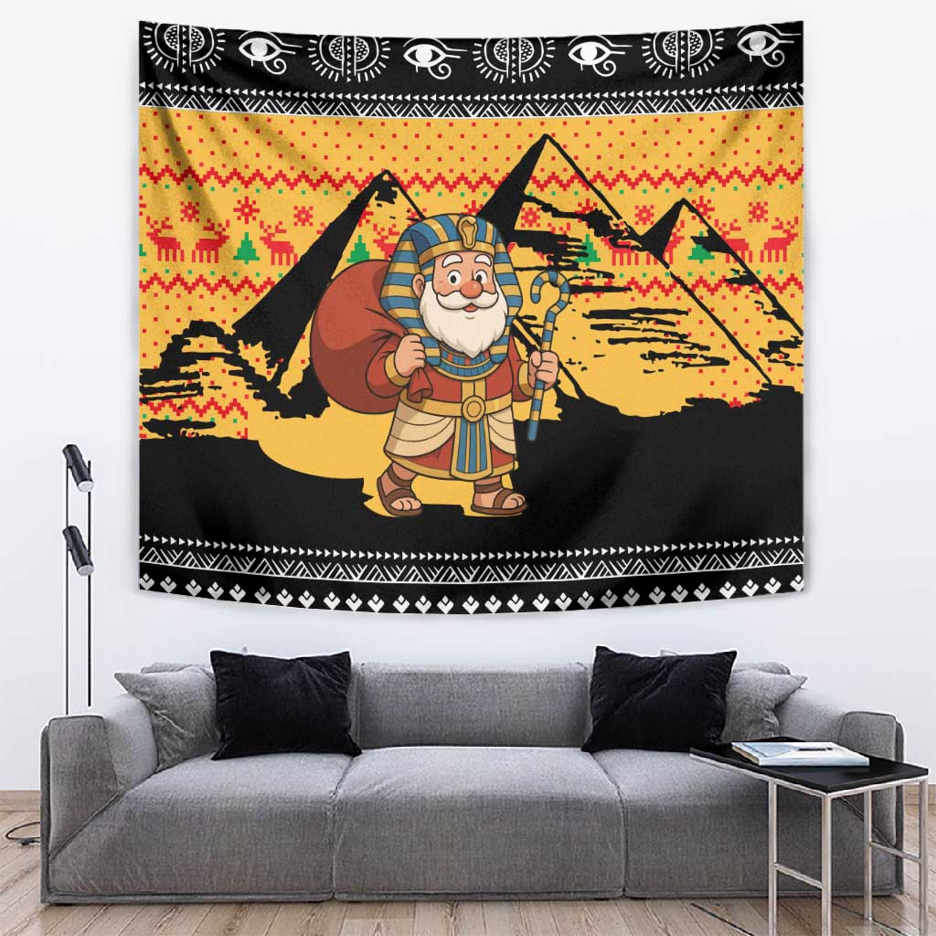 Egypt Christmas Tapestry Pharaoh Santa Pyramids Eye of Horus and Ancient Egyptian - African Pride