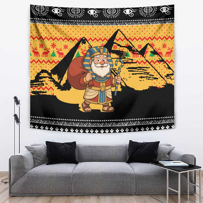 Egypt Christmas Tapestry Pharaoh Santa Pyramids Eye of Horus and Ancient Egyptian - African Pride
