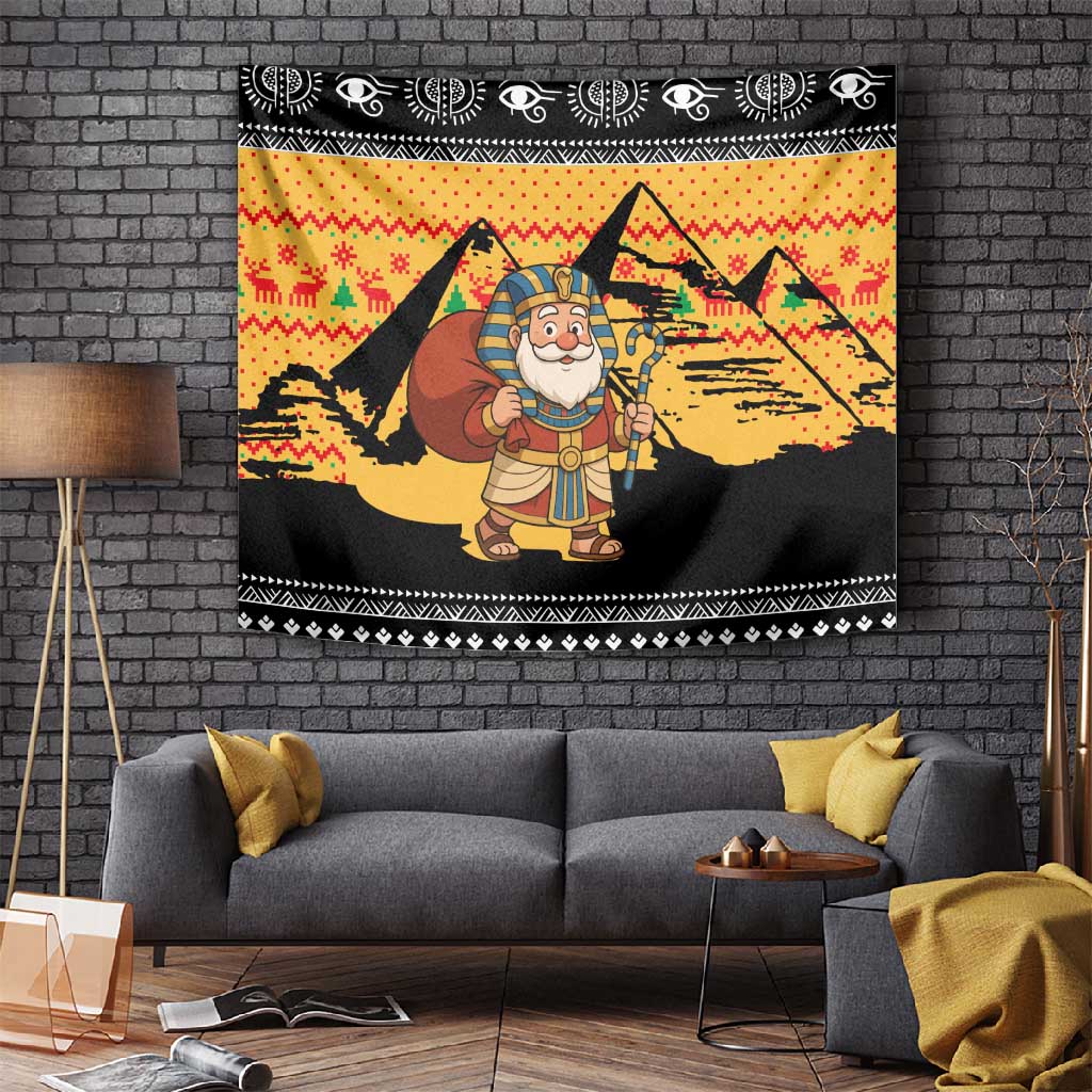 Egypt Christmas Tapestry Pharaoh Santa Pyramids Eye of Horus and Ancient Egyptian - African Pride