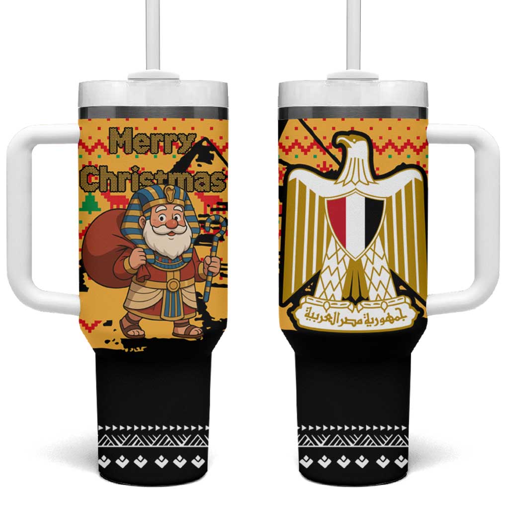 Egypt Christmas Tumbler With Handle Pharaoh Santa Pyramids Eye of Horus and Ancient Egyptian - African Pride