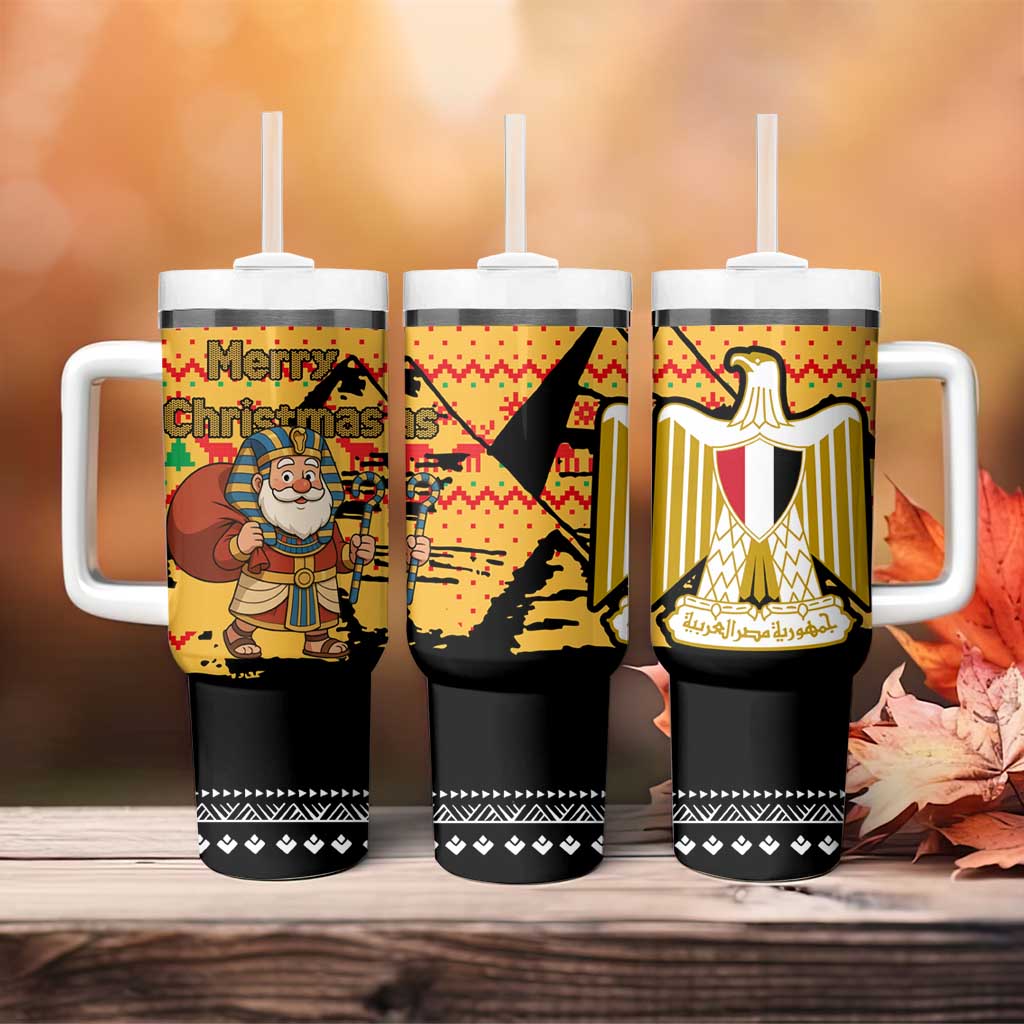 Egypt Christmas Tumbler With Handle Pharaoh Santa Pyramids Eye of Horus and Ancient Egyptian - African Pride