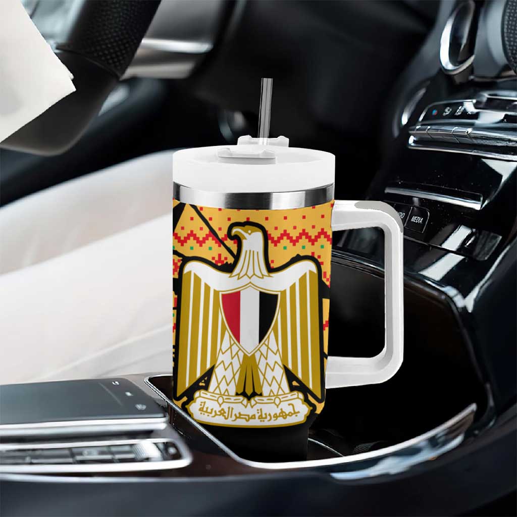Egypt Christmas Tumbler With Handle Pharaoh Santa Pyramids Eye of Horus and Ancient Egyptian - African Pride