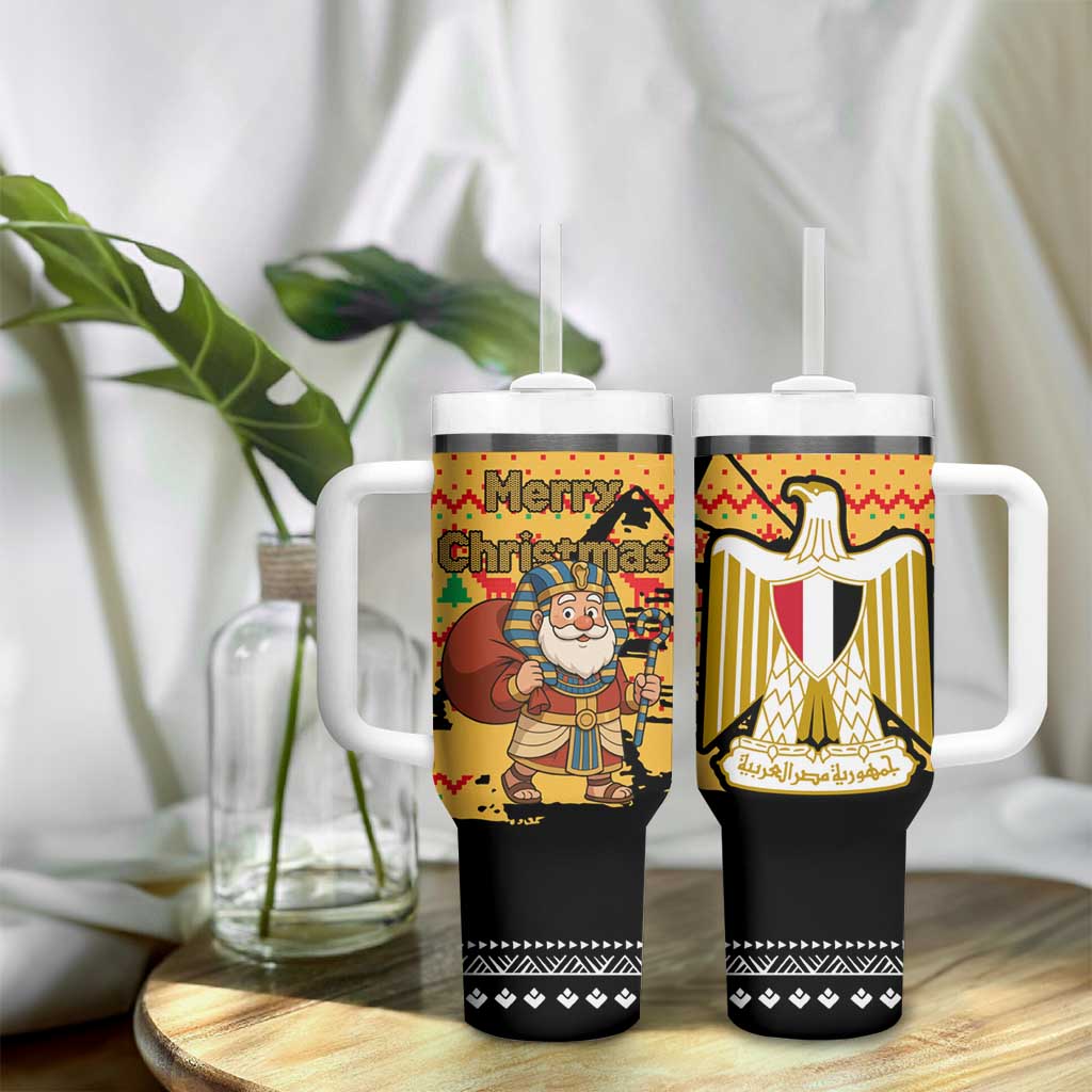 Egypt Christmas Tumbler With Handle Pharaoh Santa Pyramids Eye of Horus and Ancient Egyptian - African Pride