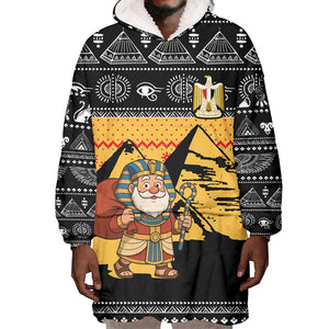 Egypt Christmas Wearable Blanket Hoodie Pharaoh Santa Pyramids Eye of Horus and Ancient Egyptian - African Pride