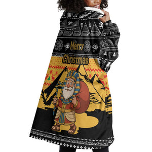 Egypt Christmas Wearable Blanket Hoodie Pharaoh Santa Pyramids Eye of Horus and Ancient Egyptian - African Pride