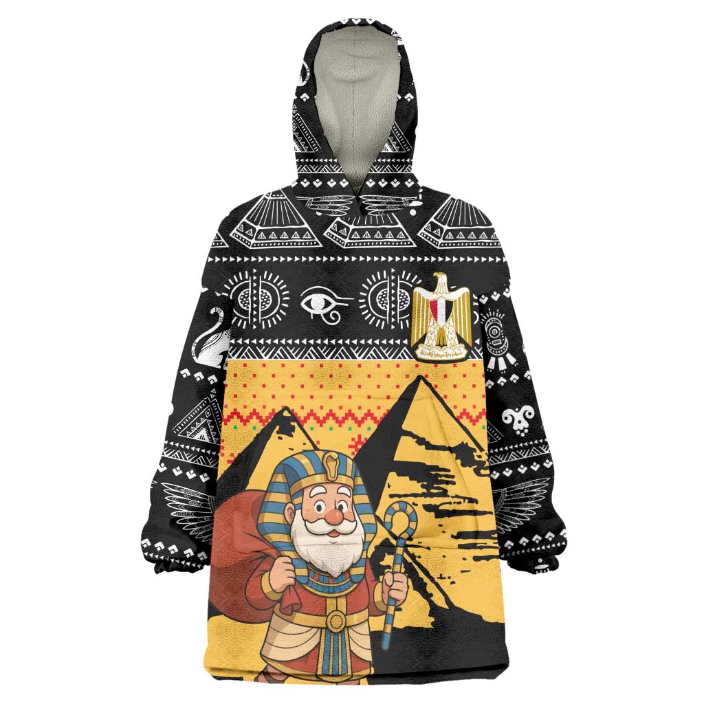 Egypt Christmas Wearable Blanket Hoodie Pharaoh Santa Pyramids Eye of Horus and Ancient Egyptian - African Pride