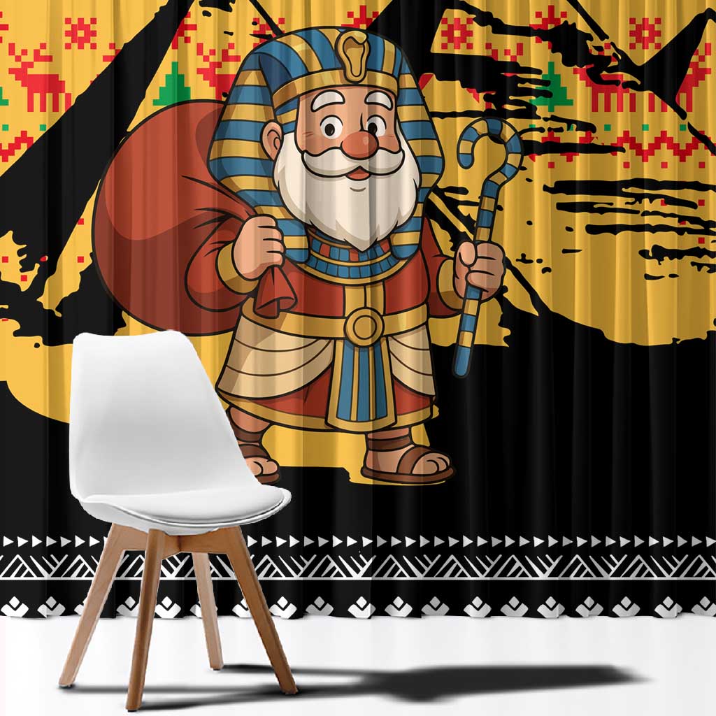 Egypt Christmas Window Curtain Pharaoh Santa Pyramids Eye of Horus and Ancient Egyptian - African Pride