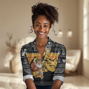 Egypt Christmas Women Casual Shirt Pharaoh Santa Pyramids Eye of Horus and Ancient Egyptian - African Pride