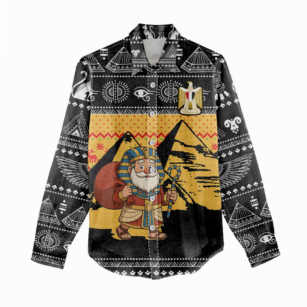 Egypt Christmas Women Casual Shirt Pharaoh Santa Pyramids Eye of Horus and Ancient Egyptian - African Pride