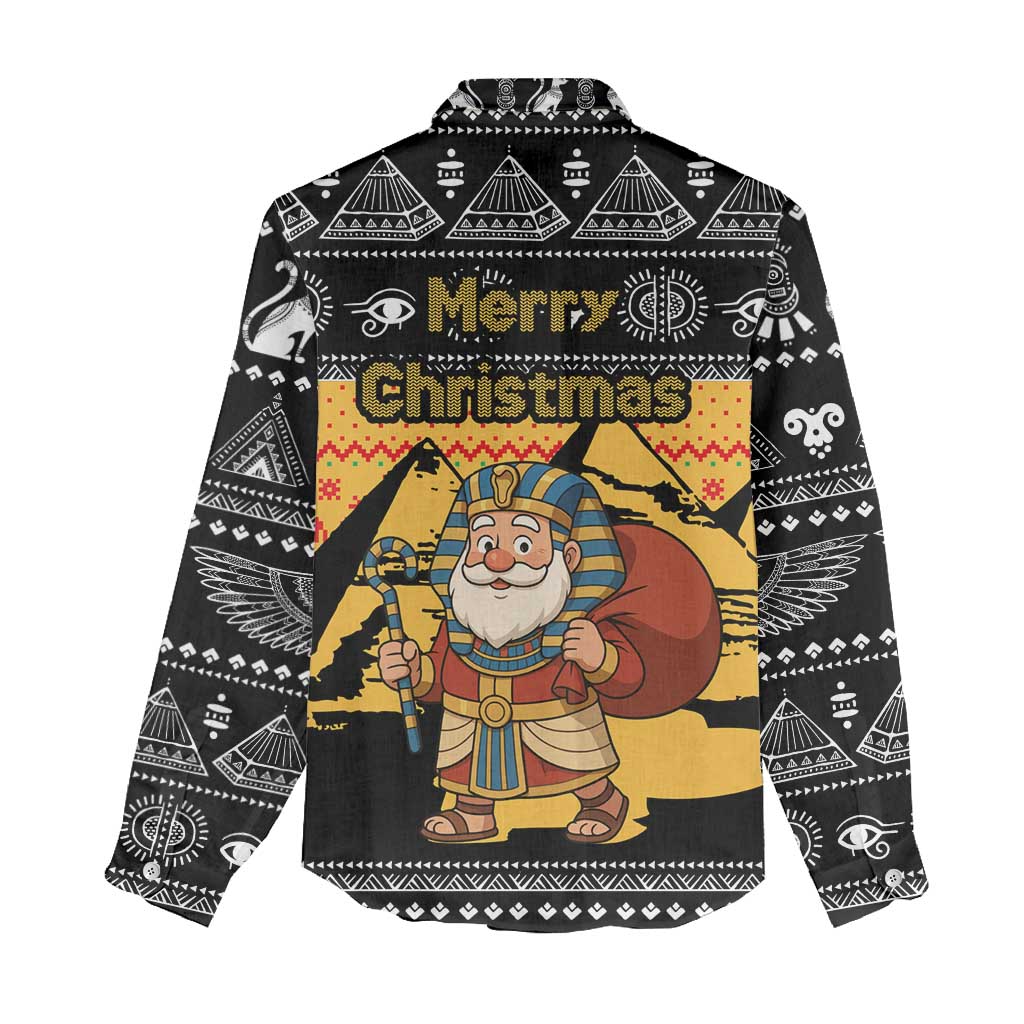 Egypt Christmas Women Casual Shirt Pharaoh Santa Pyramids Eye of Horus and Ancient Egyptian - African Pride