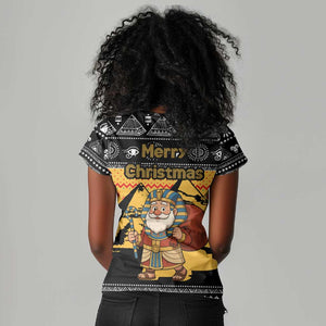 Egypt Christmas Women V-Neck T-Shirt Pharaoh Santa Pyramids Eye of Horus and Ancient Egyptian - African Pride